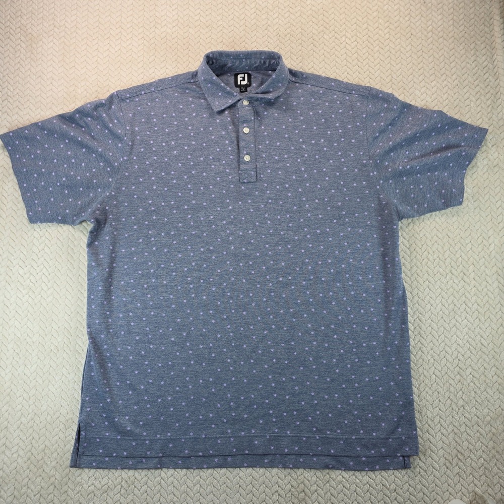 FootJoy Mens XL Blue Purple Floral Micro Print Performance Lisle Golf Polo Shirt